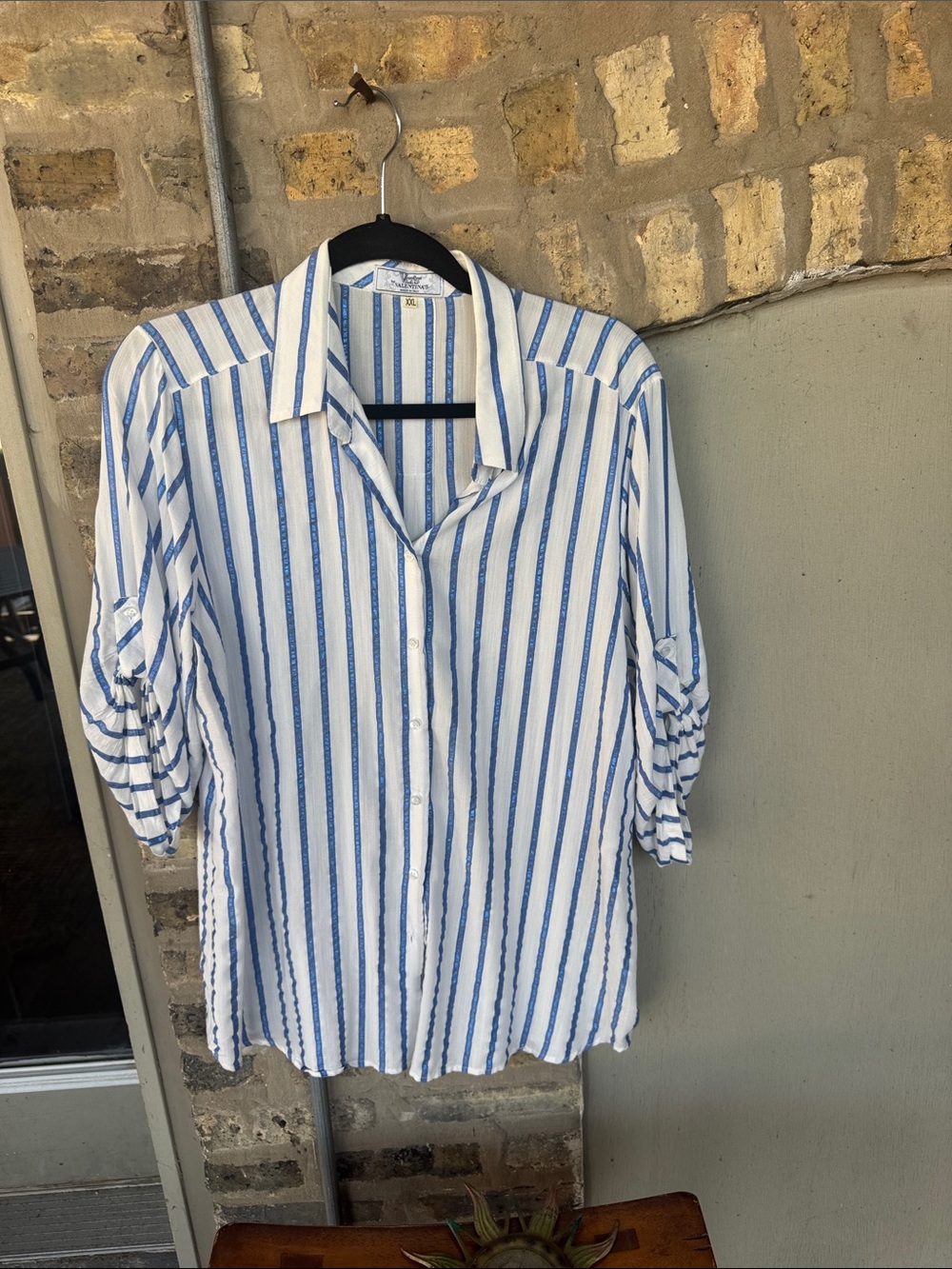 Women’s Blue & White Striped Button-Down Shirt